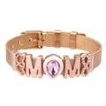 Rose gold mesh bracelet with MOM lettering and pink teardrop stone for Mother's Day gift - Rose Gold Mesh/MOM Letter/Pink Gem / Rose Gold