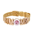 Golden mesh bracelet with MOM letters and pink gemstone heart for mother gift - Gold Mesh/MOM Letter/Pink Gem/Infinity / Gold
