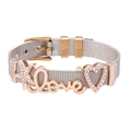 Adjustable stainless steel mesh bracelet with rose gold Love charm and starry heart - Silver Mesh/Love/Star/Heart / Silver