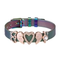 Rainbow stainless steel mesh bracelet with Best Friend heart charms in rose gold finish - Rainbow Mesh/BEST FRIEND/Rhinestone Heart / AB Color