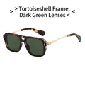 Classic large tortoise frame sunglasses with dark green lenses and golden metal temples - Tortoiseshell Frame Dark Green Lens
