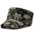 Military camo flat top hat featuring Special Force embroidery and jungle camouflage pattern - Adjustable / Camouflage with Center Shield Badge