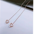 Macro detail of rose gold heart threader earrings with clear crystal stone inlay - Heart with Zircon (8312)