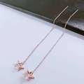 Detail of rose gold thread earrings with star pendant and inlaid cubic zirconia - Star with Zircon (8313)