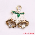 Pendentif cloche de Noël doré avec émail blanc et strass brillants 1,9 x 2,0 cm - Style 20 (Cloche blanche strass)