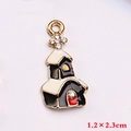 Pendentif église de Noël en émail noir et blanc avec strass, taille 1,2 x 2,3 cm - Style 9 (Église/Maison)