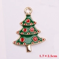 Pendentif sapin de Noël en émail vert et finition dorée, taille 1,7 x 2,5 cm - Style 24 (Sapin Noël points rouges)