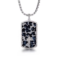 Punk silver necklace with blue leopard print dog tag pendant and cross charm - Steel Color (KN89759-KPD)