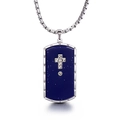 Heren titanium stalen dog tag ketting met blauwe galaxy inleg en zilveren kruishanger - Blauw