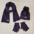 Kids warm winter set with purple knitted beanie, scarf, and touchscreen gloves - Navy Blue