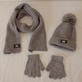 Grey 3-piece kids winter knit set with pom-pom hat, scarf, and warm gloves - Gray