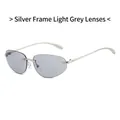 Chic Y2K rimless sunglasses with silver metal temples and light grey lenses - Silver Frame Light Grey Lens