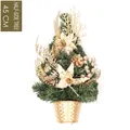 45cm half Christmas tree with green needles, golden pine cones and floral decorations - Half Tree - Small (45CM)