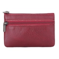 Deep red pebbled leather coin purse with double zipper compartments and metal hardware - Burgundy