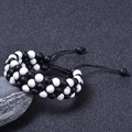 6mm natural white turquoise and matte stone 3-layer braided adjustable bracelet for men and women - 6mm Three-row Matte Black and White Howlite Bracelet