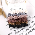 Six-piece satin scrunchies set in neutral tones displayed on a Sweet Girl card - Satin Dark Colors 6-Pack