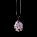 Handmade rose quartz tree of life necklace with wire wrapped water drop pendant - Pink