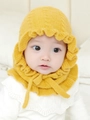 Gelbe Baby-Strickmütze mit Rüschenrand und Kordelzug für winterliche Wärme im Balaclava-Stil - Säuglingsgröße (3-24 Monate) / Gelb