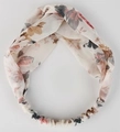 Elastic cross-knot floral headband in pink and brown tones for hair styling - White Small Floral