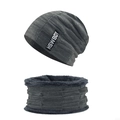 Conjunto de gorro de punto y bufanda gris oscuro con forro polar cálido para el invierno - Conjunto de 2 Piezas Gris