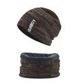 Detalle del conjunto de gorro y bufanda de punto de invierno con forro polar grueso - Conjunto de 2 Piezas Caqui