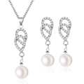 Set di gioielli in argento con anelli intrecciati, cristalli e perle bianche tonde - Set Perla Curve Intrecciate (3066)