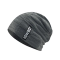 Detailed view of dark grey beanie with checkerboard knit texture and HSWBOY label - Grey (Fleece Lined)