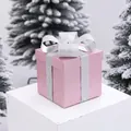 Pink frosted glitter Christmas gift box with silver ribbon bow decor, 15x15x15cm size - Pink / 15CM