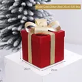 Frosted red Christmas gift box with gold glitter bow, 20cm square holiday decoration - Red / 20cm