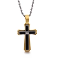 Collana da uomo con catena a corda e ciondolo a croce in acciaio oro e nero - Croce Oro e Nera (KN90104-KPD)