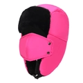 Winter trapper hat in rose pink with black faux fur lining and removable face mask - One Size / Rose Red