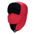 Red winter trapper hat with black faux fur lining and a detachable face mask - One Size / Red