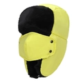 Neon yellow waterproof trapper hat with black faux fur lining and matching face mask - One Size / Neon Yellow