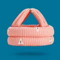 Pink striped baby safety helmet with tree patterns shown from a top-down padded angle - Pink Tree