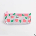 Glitter transparent pencil case with pink peach patterns and zipper closure - Peach / Transparent Glitter