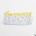 Transparent pencil case with white daisy pattern and bright yellow zipper closure - Yellow Small Flowers / Transparent Glitter