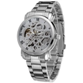 Winner luxury automatic mechanical watch for women with hollow skeleton dial and silver steel band - Silver White Dial