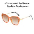 Lunettes de soleil géométriques à monture rouge transparent, verres thé dégradés et branches métal - Monture Rouge Transparente Verres Dégradés Thé