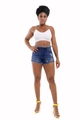 Short en jean bleu foncé pour femme avec ourlet effiloché et taille haute - S / Bleu foncé