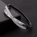 Silver roman numeral crisscross bangle with sparkling white cubic zirconia stones - Silver