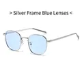 Lunettes de soleil rétro en métal avec monture argentée et verres bleu clair - Monture Argent Verres Bleus
