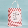 Kraft paper gift bag with red and white chevron pattern and white rope handles - 15*21*8cm / Happy Every Day / Small