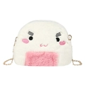 Bolso bandolera de peluche con forma de bola de arroz y cadena dorada en blanco y rosa - Expresión 5