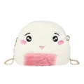 Bolso bandolera de peluche blanco y rosa con bordado animado y cadena dorada fina - Expresión 1