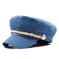 Retro dark blue corduroy newsboy cap with braided rope and metallic button detail - Adjustable / Dark Blue