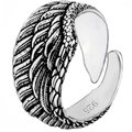 Anillo de alas de ángel en plata esterlina 925 con diseño abierto ajustable - Textura de Pluma/Abierto Ajustable / Plateado