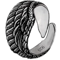Adjustable sterling silver angel wing ring with vintage oxidized finish and 925 stamp - Black