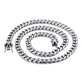 Collar de cadena cubana de acero inoxidable plateado de 15 mm, vista en espiral pulida - Collar de Plata