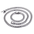 Conjunto de collar y pulsera de cadena cubana de 11mm plata hip hop con piedras CZ - Conjunto de Joyas Color Acero