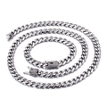 Conjunto de collar y pulsera de eslabones cubanos plateados con cierre de caja con diamantes - Conjunto Iced Out Acero